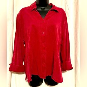 TIANELLO TENCEL "Suzy" Blouse Women's Sz XL Maroon Button Down Collared V Neck